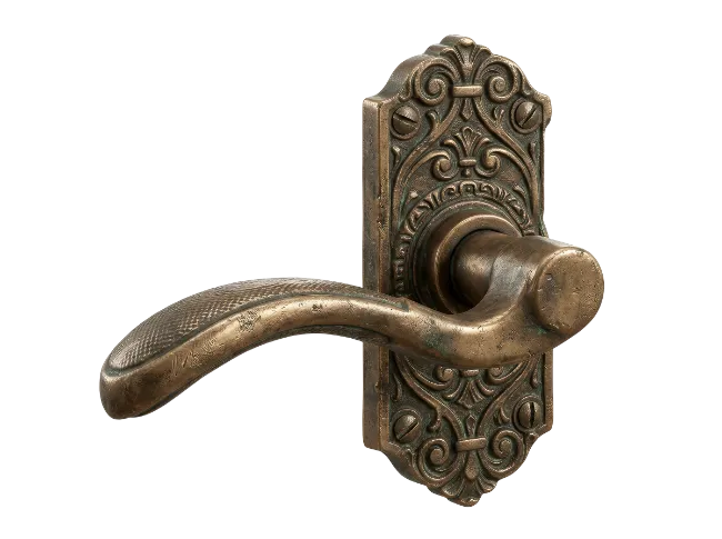 Vintage Brass Door Handle with Ornate Backplate