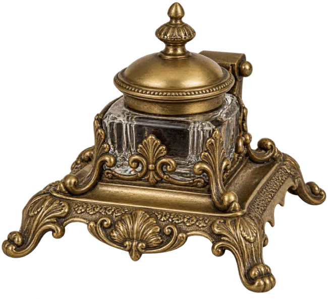 Vintage Brass Inkwell with Glass Pot