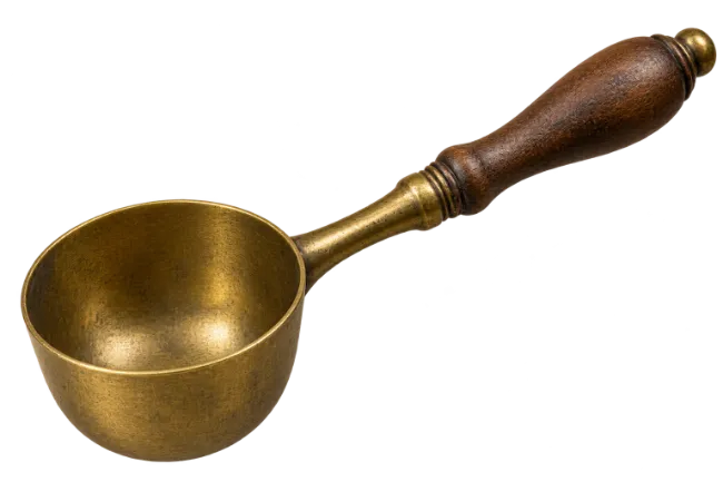 Vintage Brass Measuring Scoop with Wooden Handle
