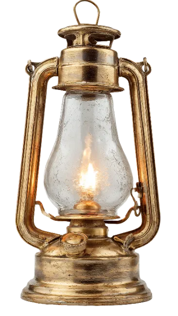Vintage Brass Oil Lantern with Glowing Flame