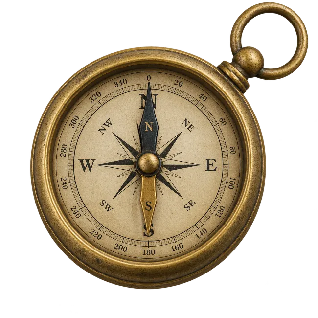 Vintage Brass Pocket Compass with Detailed Dial