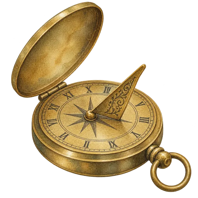 Vintage brass pocket sundial illustration