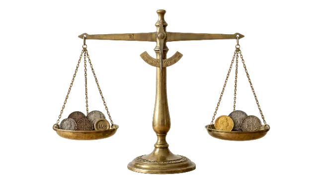 Vintage Brass Scales with Ancient Coins