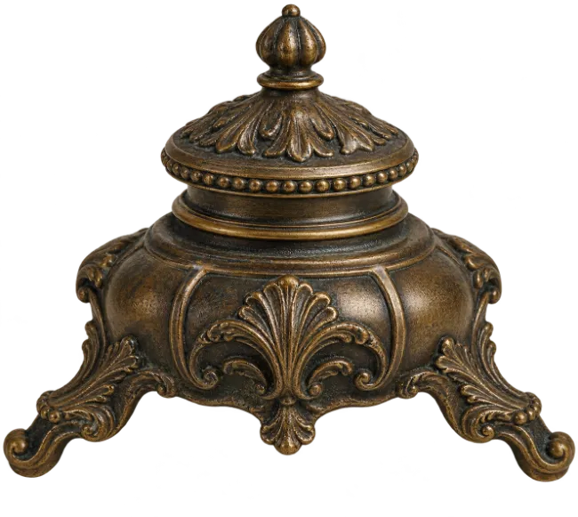 Vintage Bronze Inkwell with Ornate Lid