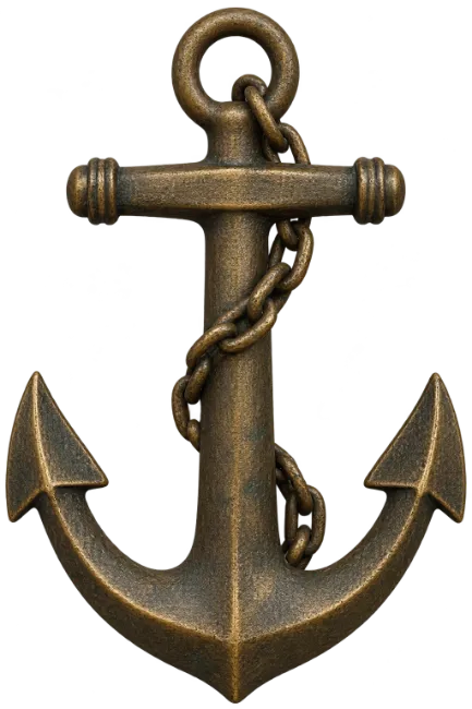 Vintage Bronze Ship Anchor with Chain