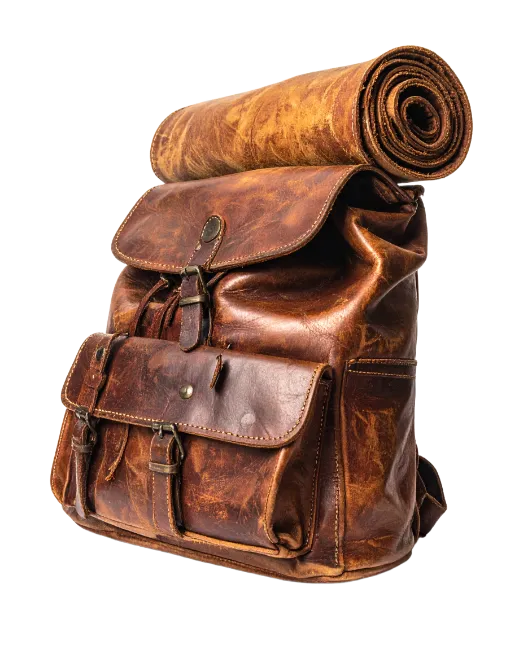 Vintage Brown Leather Backpack with Rolled Strap