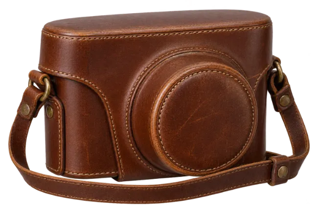 Vintage Brown Leather Camera Case with Strap