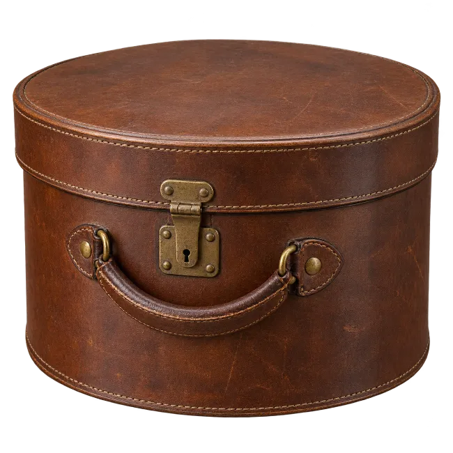 Vintage Brown Leather Hat Box
