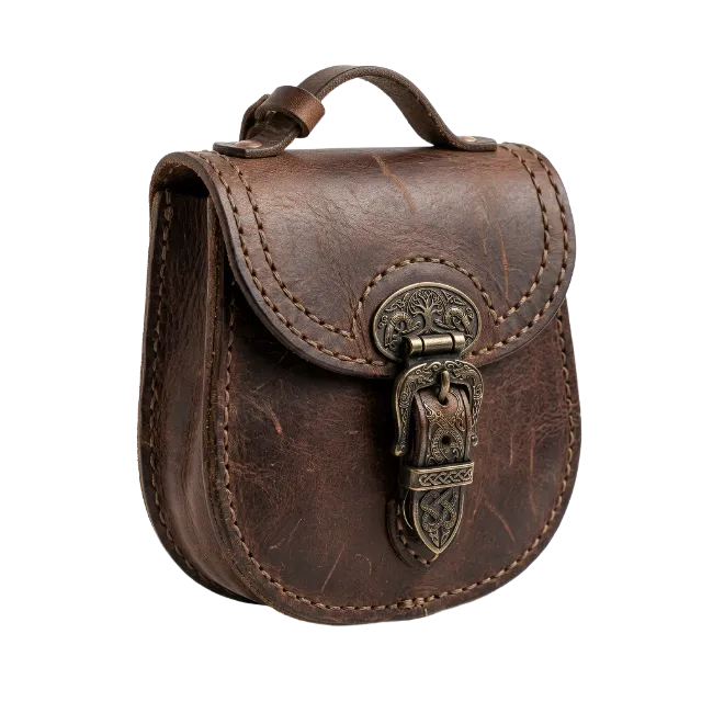 Vintage Brown Leather Medieval Belt Pouch