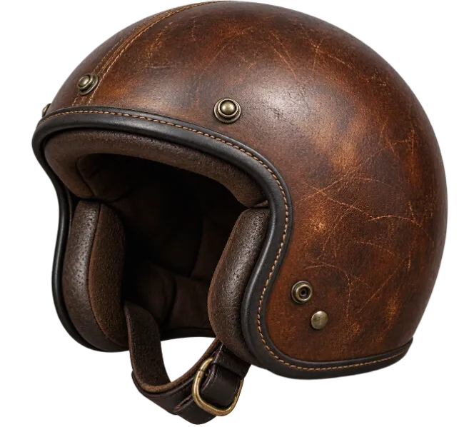 Vintage Brown Leather Motorcycle Helmet