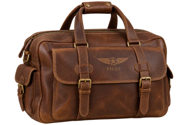 Vintage Brown Leather Pilot Travel Duffel Bag