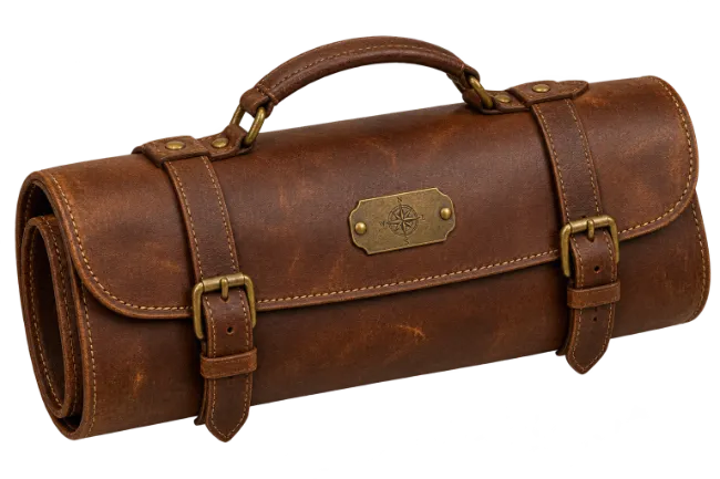 Vintage Brown Leather Roll Bag