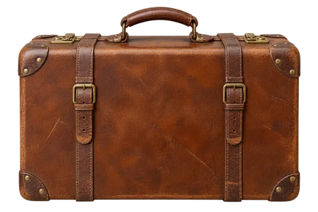 Vintage Brown Leather Suitcase with Buckles