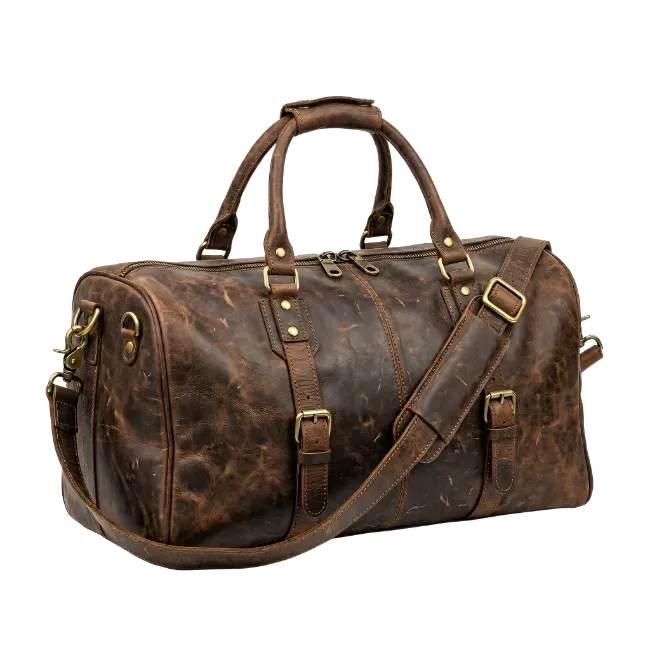 Vintage Brown Leather Travel Duffel Bag