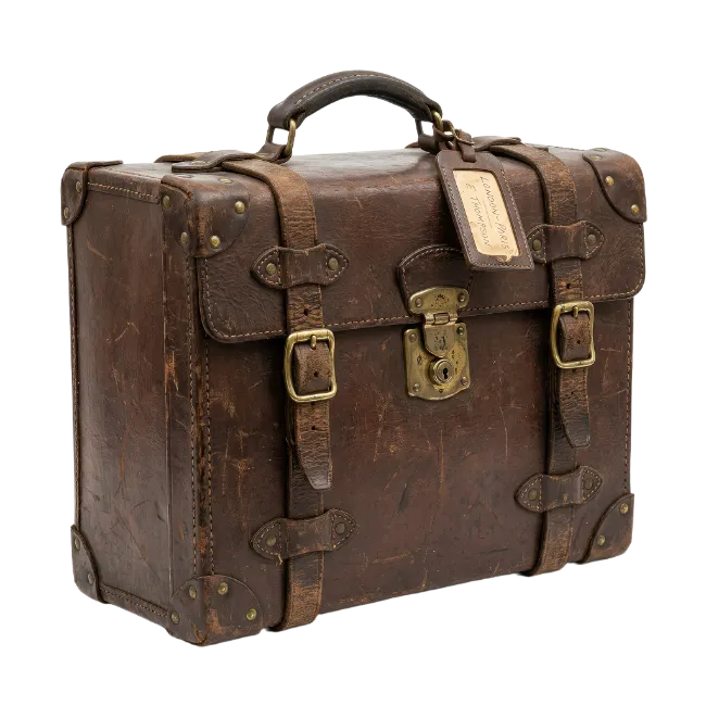 Vintage Brown Leather Travel Suitcase