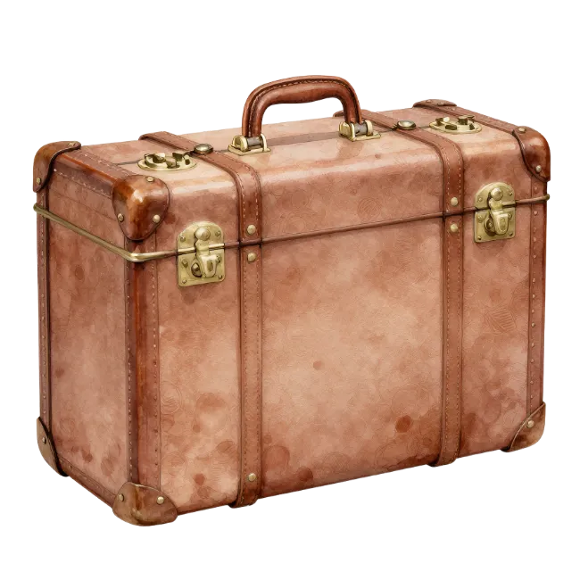 Vintage Brown Leather Travel Suitcase with Brass Latches