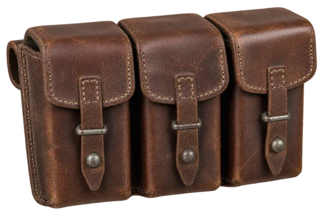 Vintage Brown Leather Triple Ammo Pouch