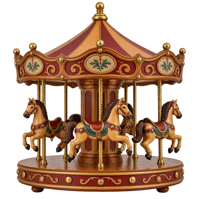 Vintage Carousel Ride with Wooden Horses