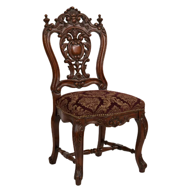 Vintage Carved Wooden Dining Chair with Upholstered Seat