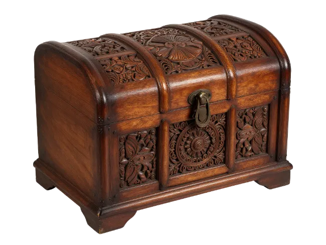 Vintage Carved Wooden Treasure Chest