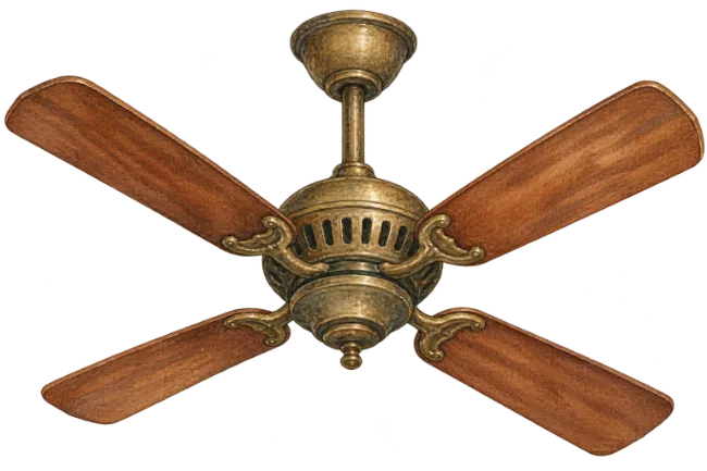 Vintage ceiling fan with wooden blades
