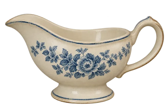 Vintage Ceramic Gravy Boat with Blue Floral Pattern
