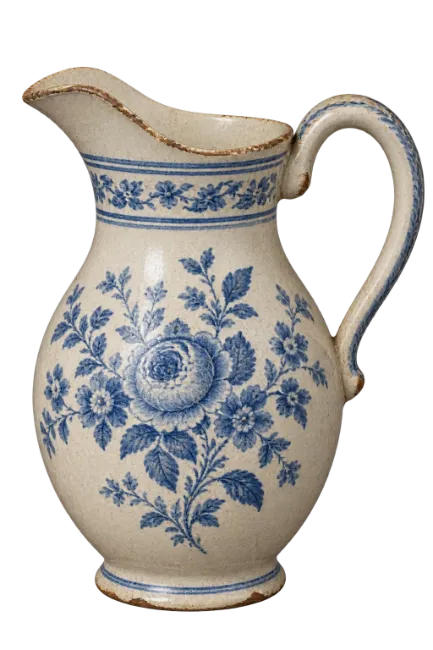 Vintage Ceramic Pitcher with Blue Floral Pattern