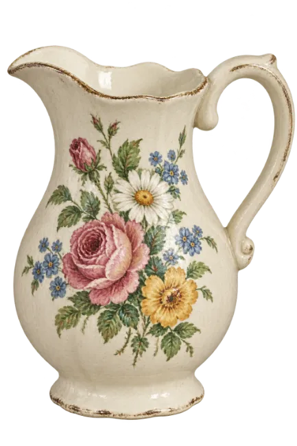 Vintage Ceramic Pitcher with Floral Pattern