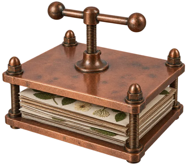 Vintage Copper Flower Press with Pressed Leaves