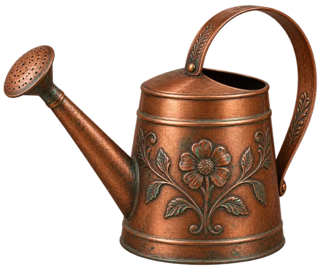 Vintage Copper Watering Can with Floral Relief