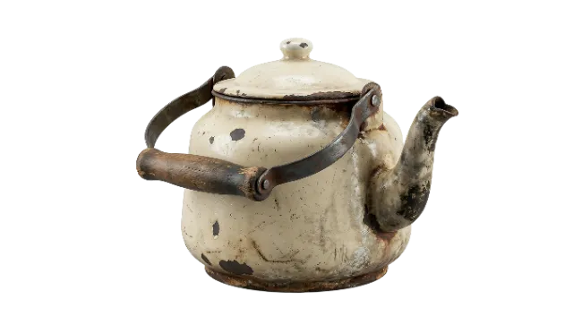 Vintage Enamel Teapot with Wooden Handle