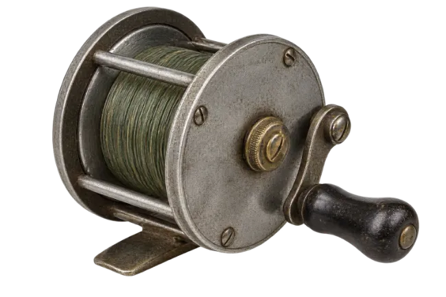 Vintage Fishing Reel with Green Line