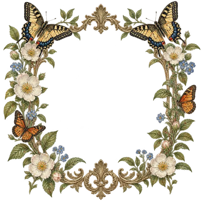 Vintage Floral Butterfly Ornamental Frame