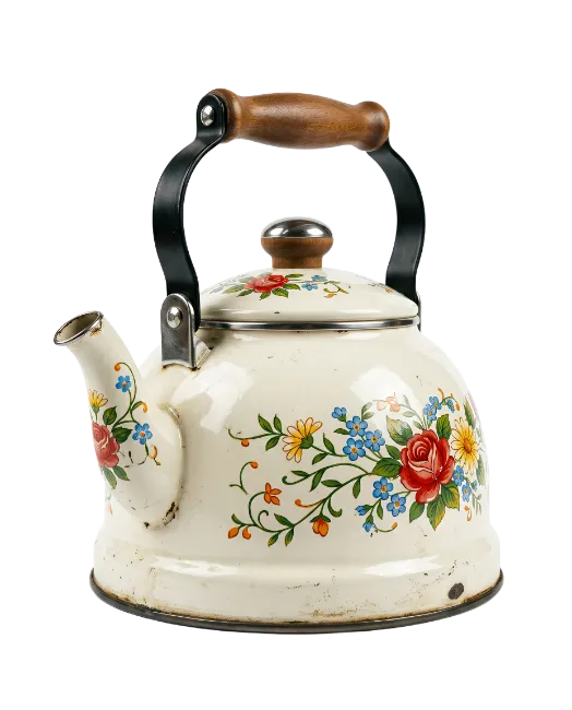 Vintage Floral Enamel Kettle Teapot