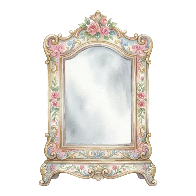 Vintage Floral Mirror Illustration