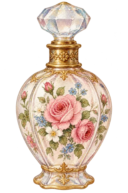 Vintage Floral Perfume Bottle Illustration