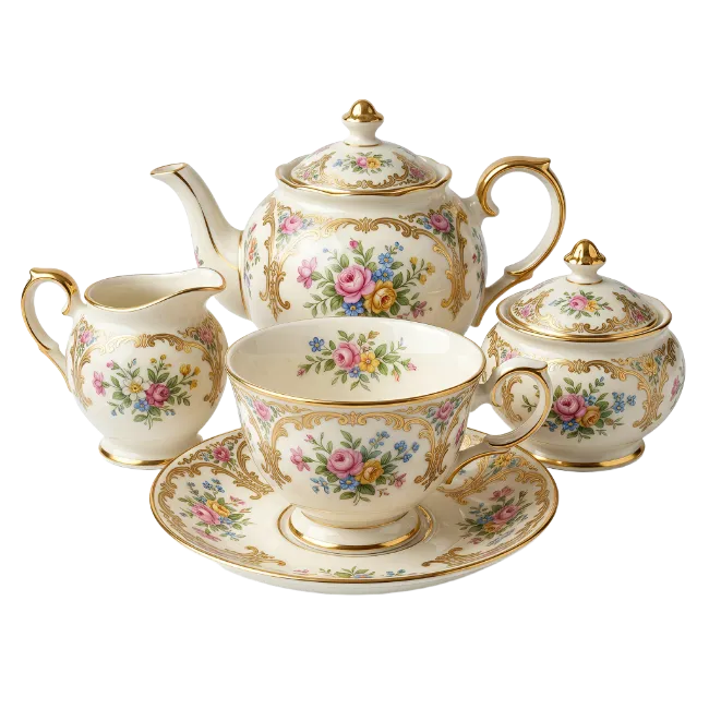 Vintage Floral Porcelain Tea Set with Gold Trim