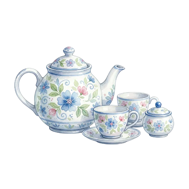 Vintage Floral Porcelain Teapot and Tea Set