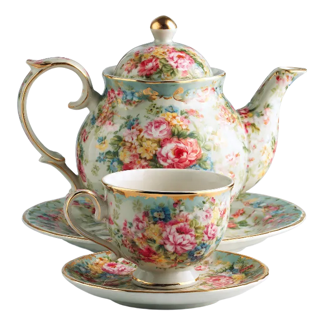 Vintage Floral Porcelain Teapot and Teacup Set