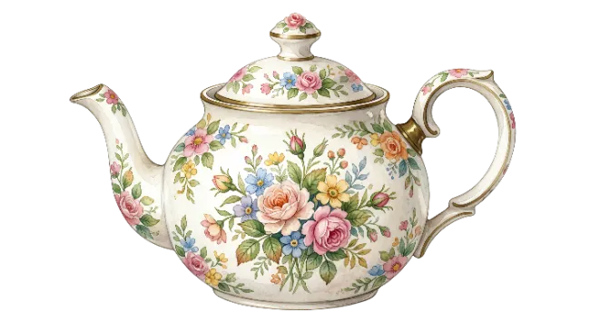 Vintage Floral Porcelain Teapot with Lid