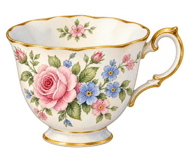 Vintage Floral Teacup Illustration