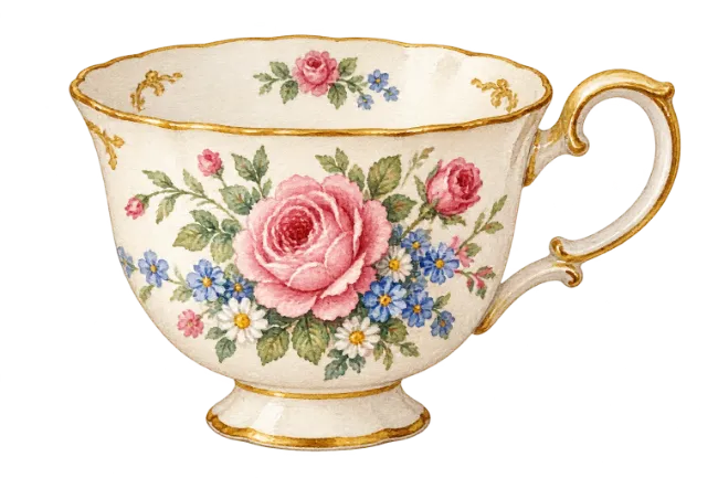 Vintage Floral Teacup with Gold Trim