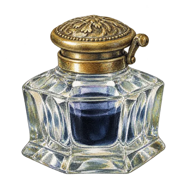 Vintage glass inkwell illustration