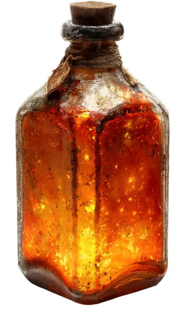 Vintage glass potion bottle with glowing orange liquid