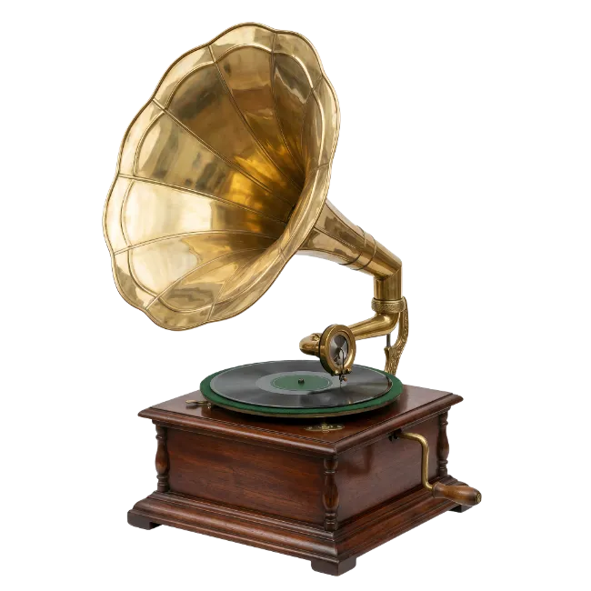 Vintage Gramophone with Brass Horn