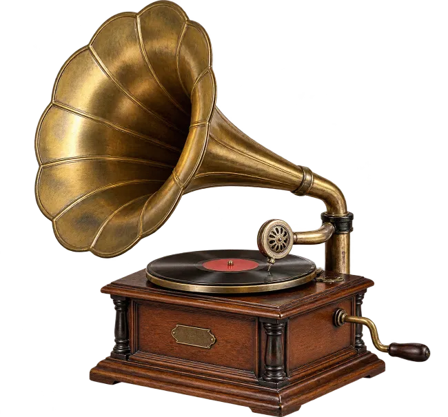 Vintage Gramophone with Brass Horn and Wooden Base