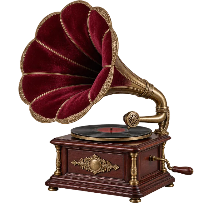 Vintage Gramophone with Red Velvet Horn