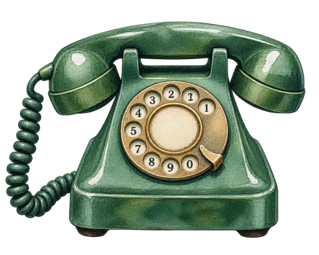 Vintage Green Rotary Telephone Watercolor Illustration