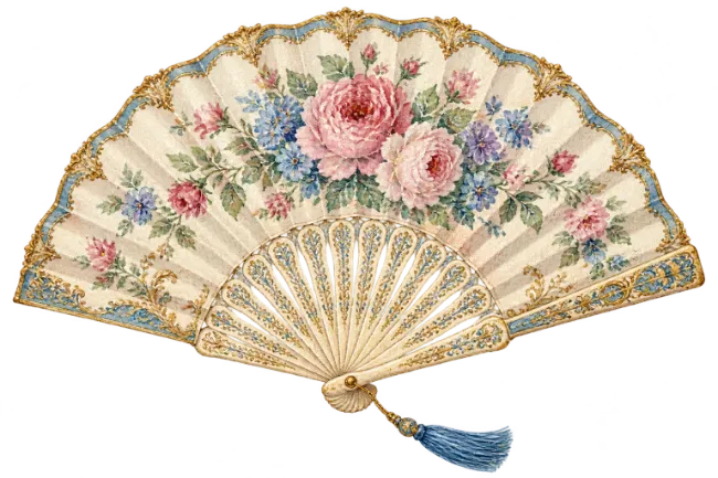 Vintage Hand Fan with Floral Illustration