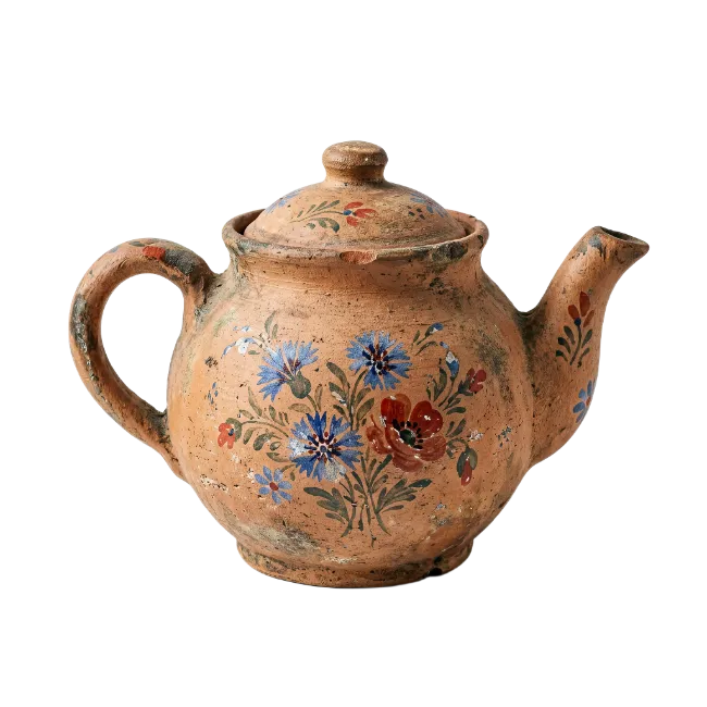 Vintage Hand-Painted Clay Teapot